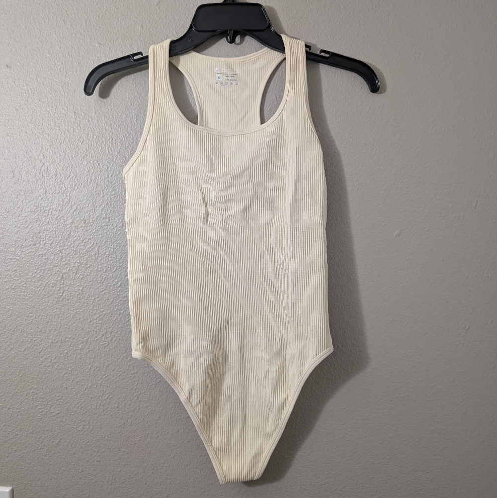 OQQ Bodysuit CREAM ribbed Tank Top